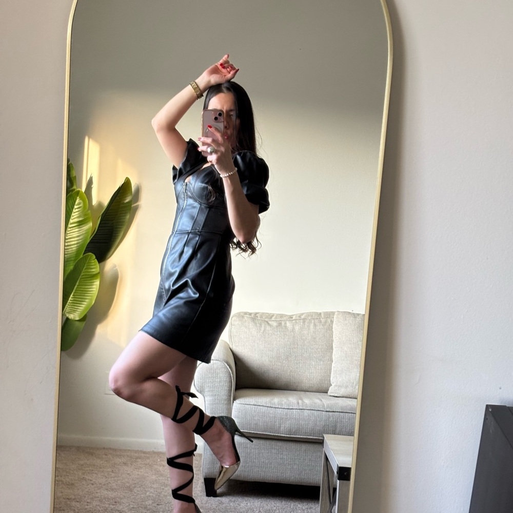 Bershka Black Faux Leather Mini Dress